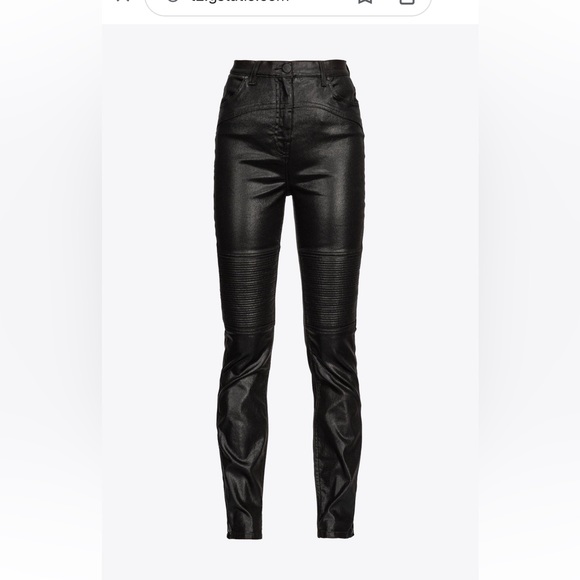 PINKO slim-cut coated-finish trousers - Black leather pants